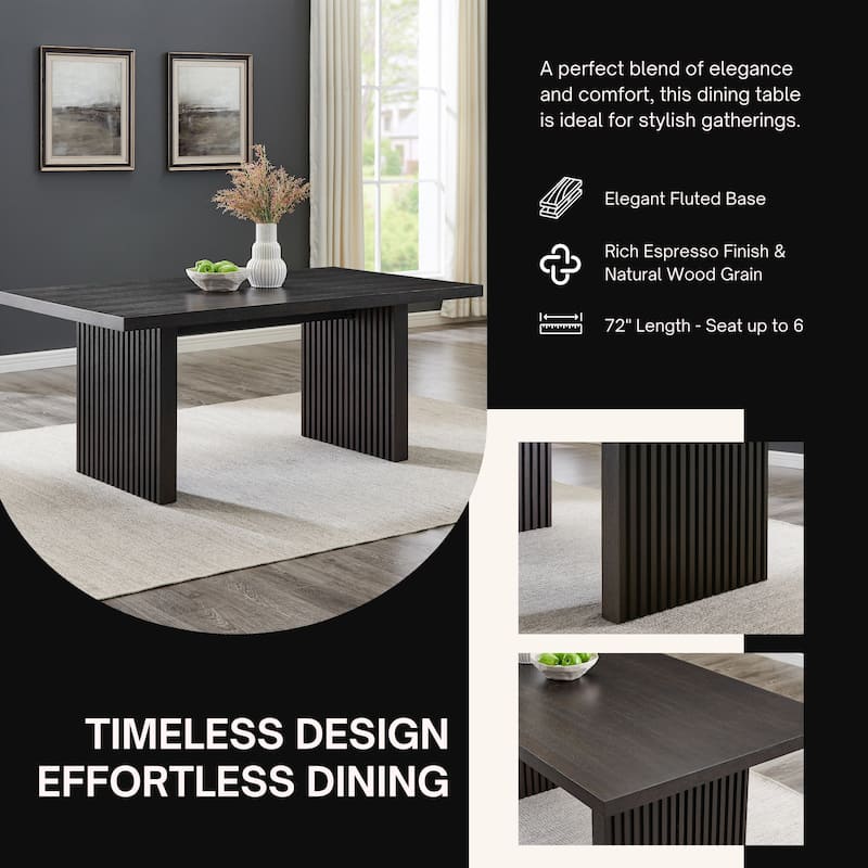 Roundhill Furniture Madison 5-Piece Dining Set, Slat-Fluted Dining Table with 4 Chairs, Chocolate