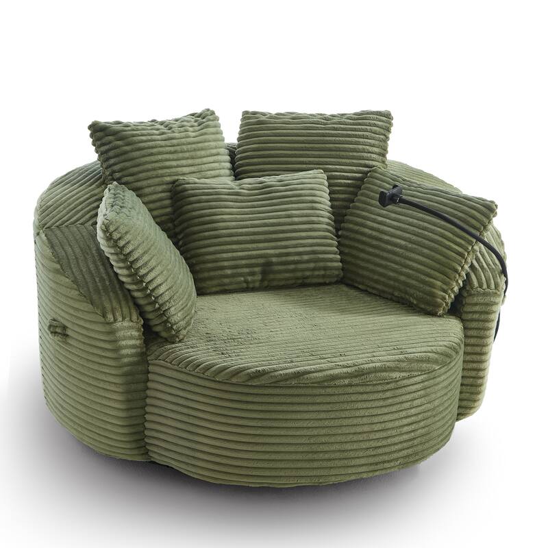 GDFStudio - 360° Swivel 55.9" Corduroy Upholstered Barrel Accent Chair