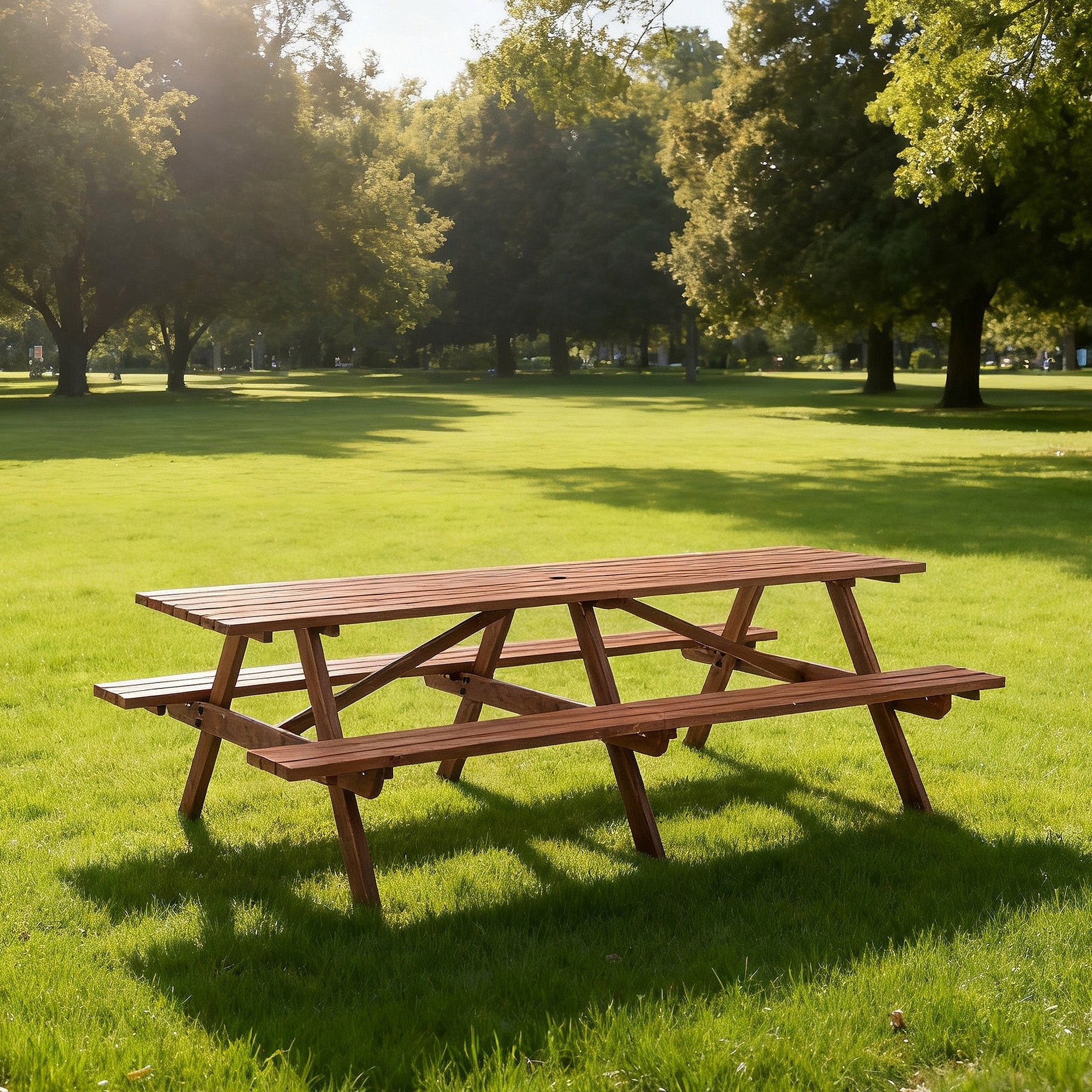 Extra Large Outdoor Picnic Table Set with Benches and Umbrella Hole