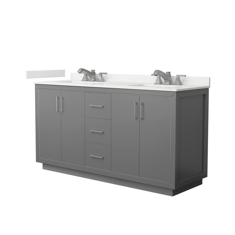 Wyndham Collection WCF111166D-QTZ-US3MXX Icon 66" Free Standing Double - Dark Gray / White Quartz Top / Brushed Nickel
