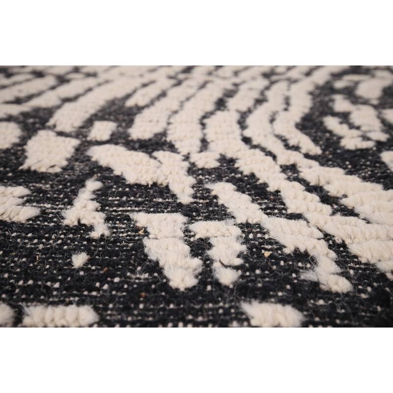 Black Ivory Moroccan Abstract Area Rug Hand-Knotted Wool Carpet - 5'0"x 8'5"