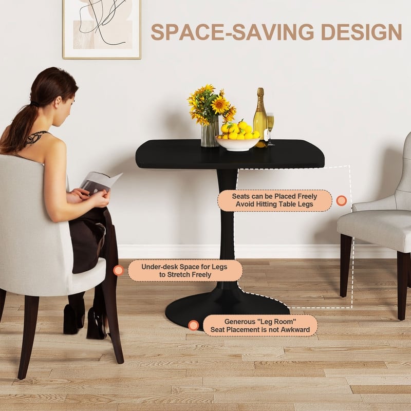 31.5" Modern Kitchen Dining Table for 2-4 Persons, Square Dinner Table, Leisure Table with Metal Pedestal Base