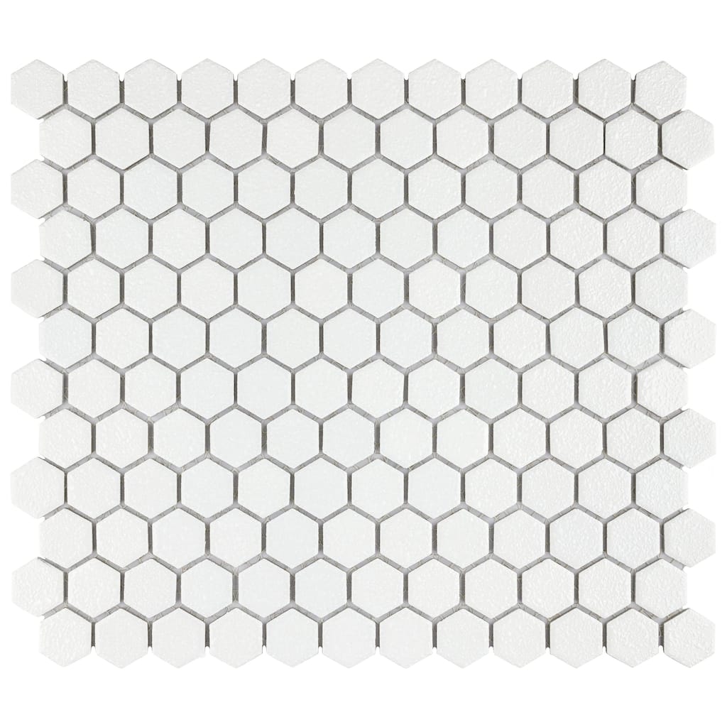 Merola Tile Hudson 1" Hex Crystalline White 11-7/8" x 13-1/4" Porcelain Mosaic Floor and Wall Tile