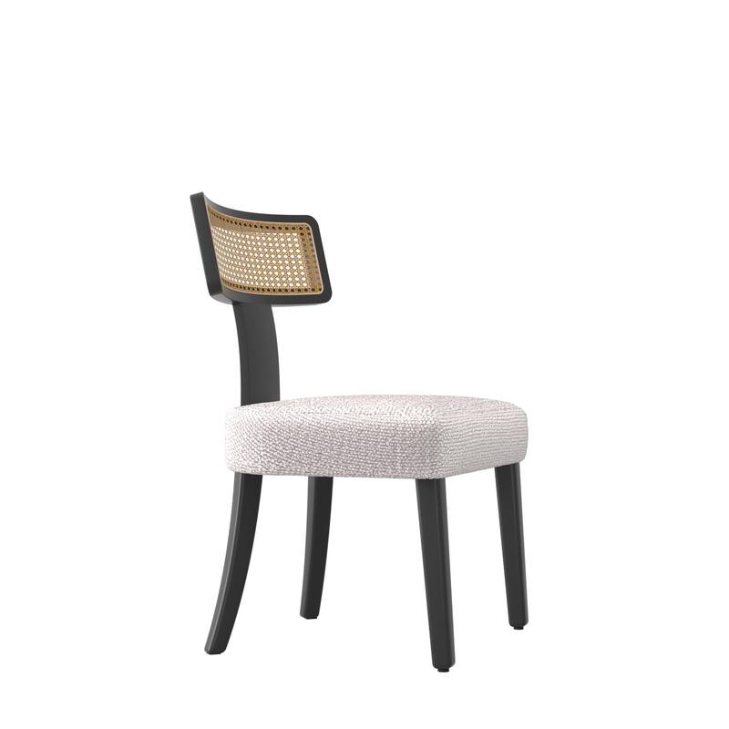 Mid Century Modern Dining Chairs Set of 2 w/ Solid Wood & Rattan Net Back Side Chairs - Walnut