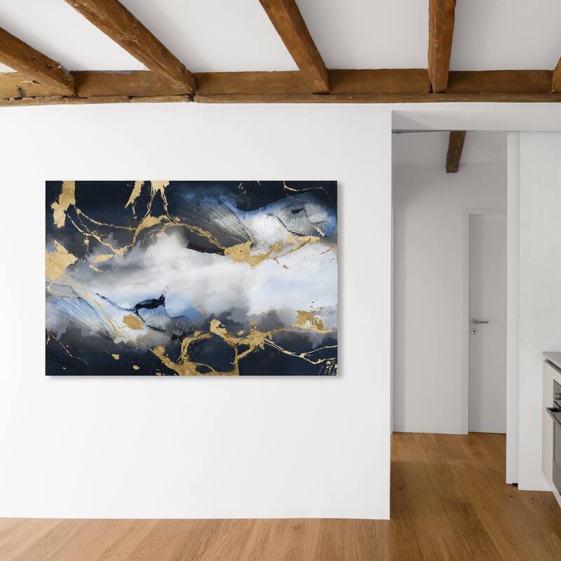 Wynwood Studio Canvas Abstract Belle Marble Night White and Dark Blue Modern & Contemporary Wall Art Canvas Print - 30 x 45