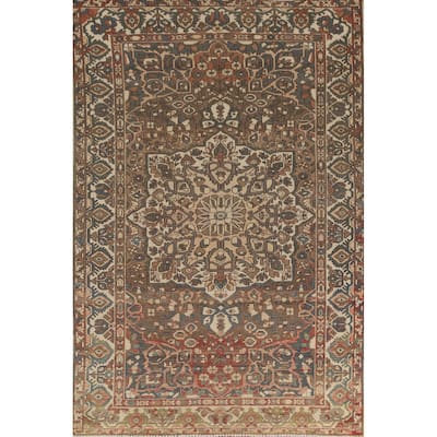 Brown Bakhtiari Floral Persian Vintage Area Rug Handmade Wool Carpet - 6'7"x 9'11"