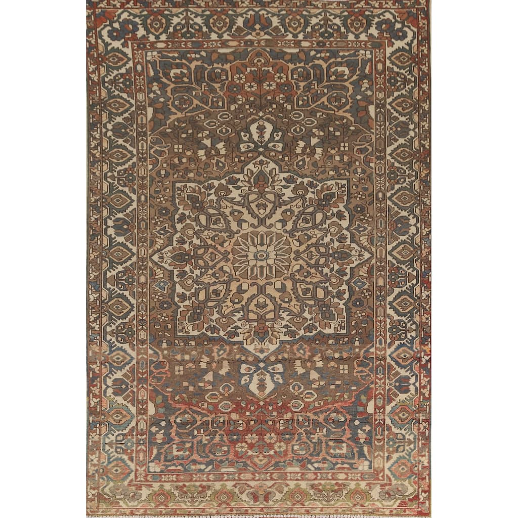 Brown Bakhtiari Floral Persian Vintage Area Rug Handmade Wool Carpet - 6'7"x 9'11"