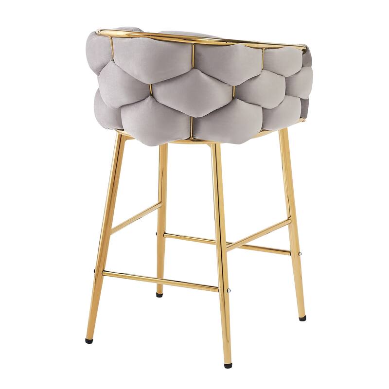 Modern 28-Inch Set of 2 Bar Stools with Velvet Padded Backrest Seat, Metal Legs for Dining Room Living Room and Bedroom