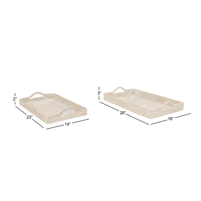 Cream or Brown Rattan Tray (Set of 2) - 26 x 16 x 3