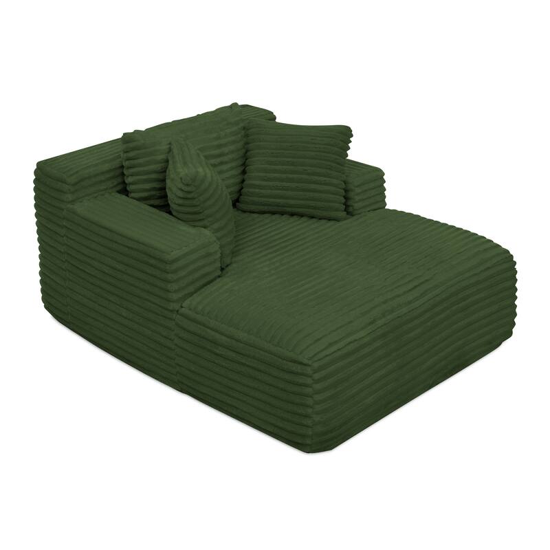 Fluffy Corduroy Upholstered Cloud Chaise Lounge Sofa Bed, Versatile Foam Compressed Deep Seat Couch with Pillows