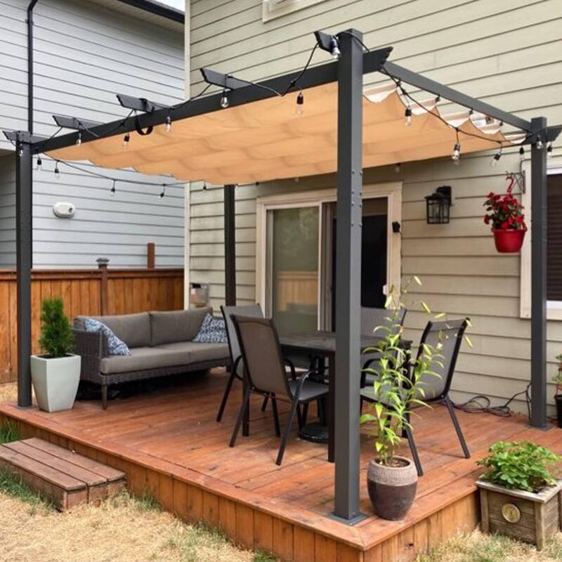 PURPLE LEAF Gazebo Outdoor Retractable Modern Yard Metal Grape Trellis Pergola with Canopy.