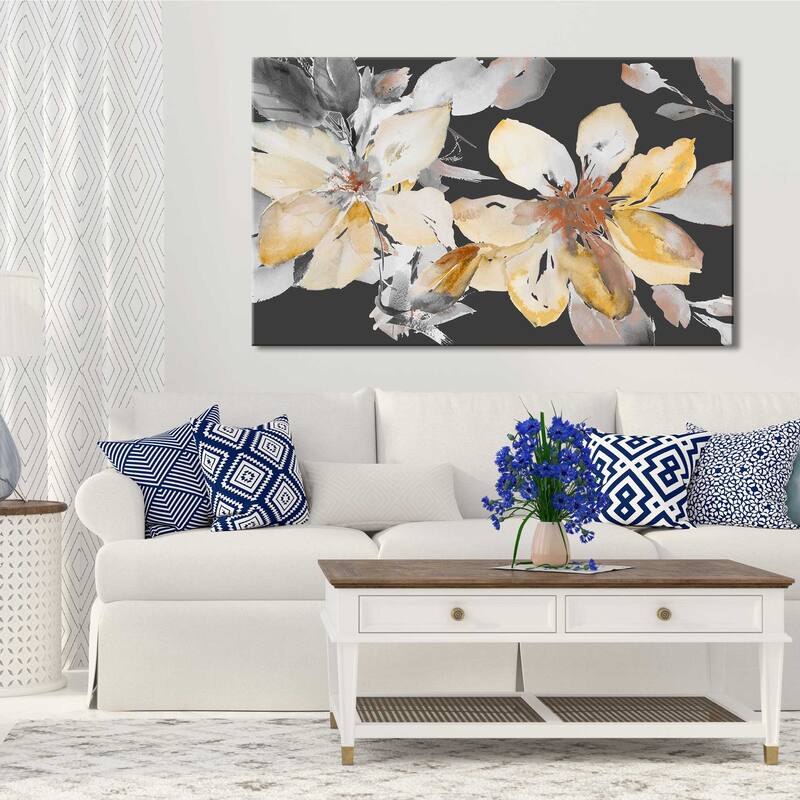 "Yellow Clematis on Grey" Print on Canvas