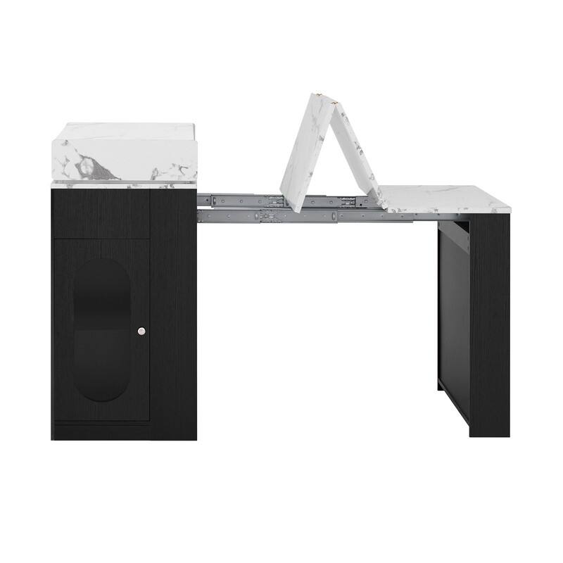 57.7" Kitchen Island with Extendable Top on Wheels, Kitchen Dining Table, Bar Table with Drawers and Power Outlet