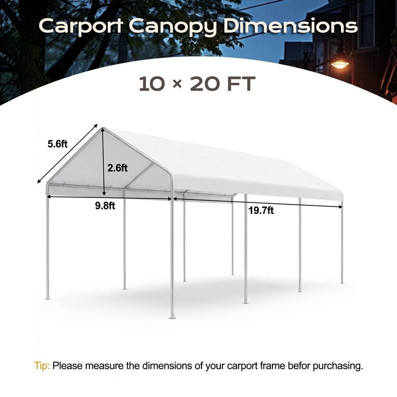 Aoodor 10 x 20 FT Carport Replacement Canopy Cover