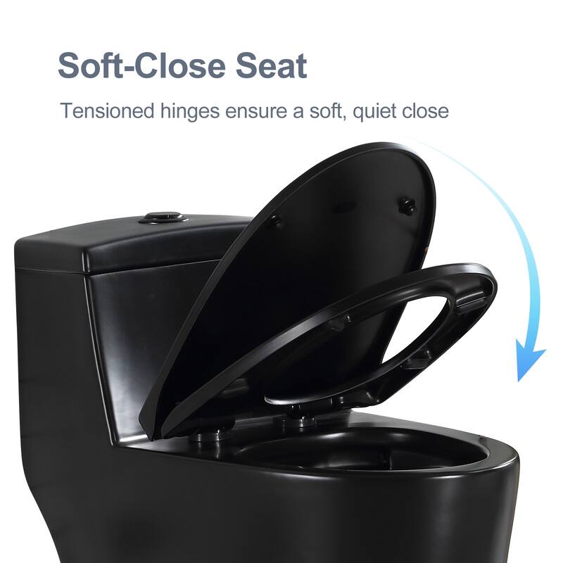 HOROW One-piece 0.8/1.28 GPF Dual Flush Elongated Toilet in Black Seat Included
