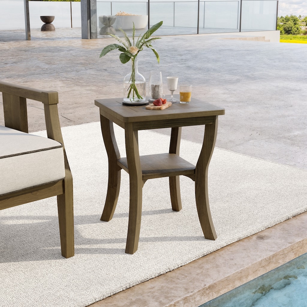 Outdoor Teak Wood Side Table Patio Rectangular Accent Table for Backyard and Porch