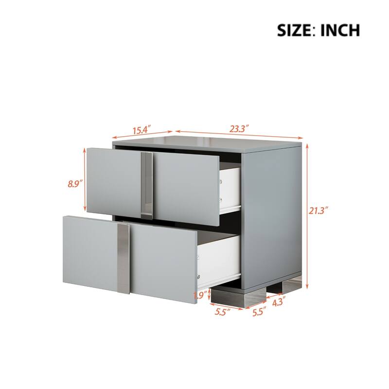 Elegant Mirrored Nightstand with Metal Handle, 2 Drawers