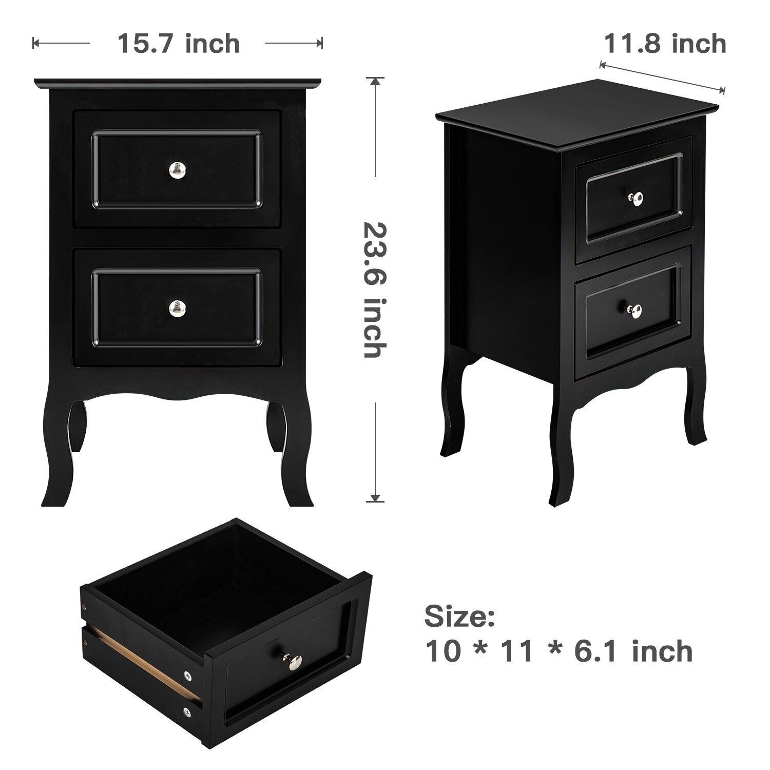 Nightstand End Tables,2 Drawer Bedside Cabinet Bedroom Table Furniture,Accent Dresser