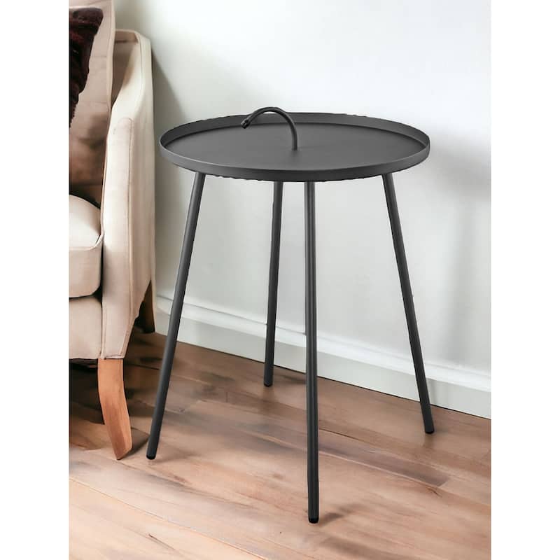 25” Grey Stainless Steel End Table with Round Tray Top Stylish Side Table for Living Room Bedroom or Office - 20"L x 20"W x 25"H