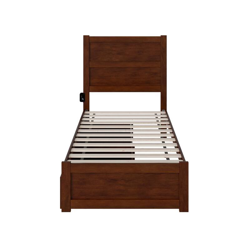 Twin Bed With Drawers - Modern Platform Bed Frame, Walnut Finish, Storage Bed