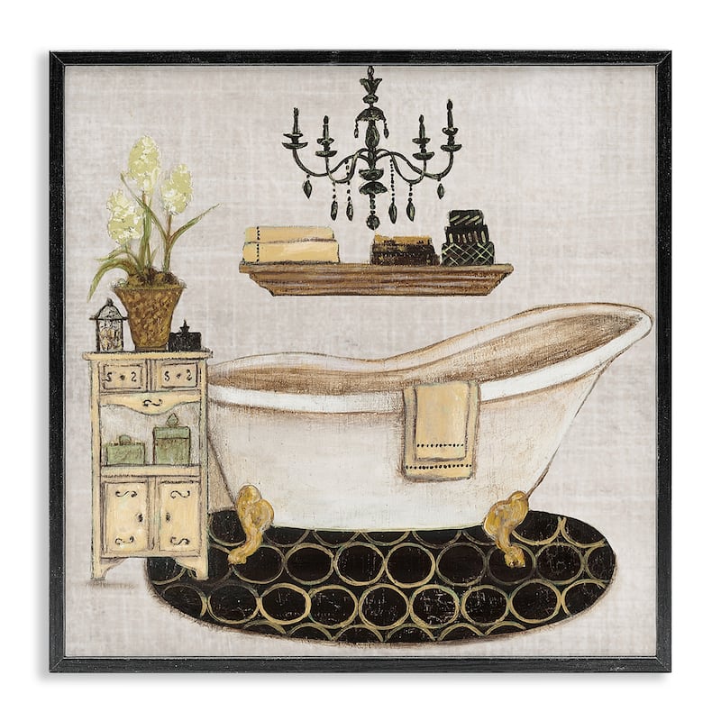 Stupell Serene Vintage Bathtub Framed Giclee Art Design By Janet Tava - 12 x 12 - Black