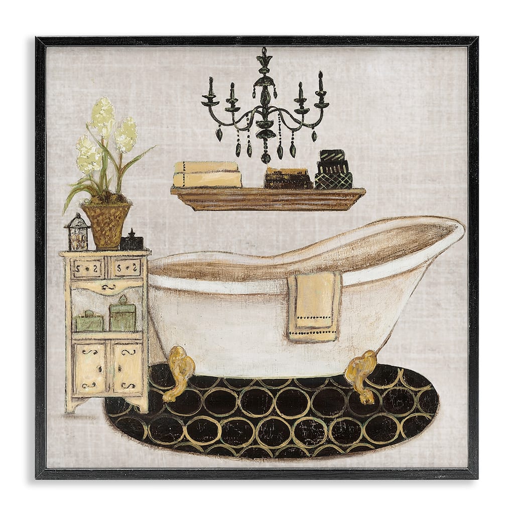 Stupell Serene Vintage Bathtub Framed Giclee Art Design By Janet Tava
