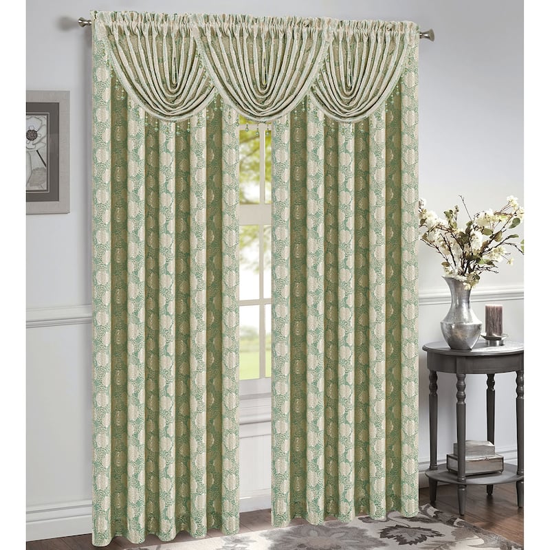 Margie Jacquard Rod Pocket Window Panel, 54x84 Inches - Green