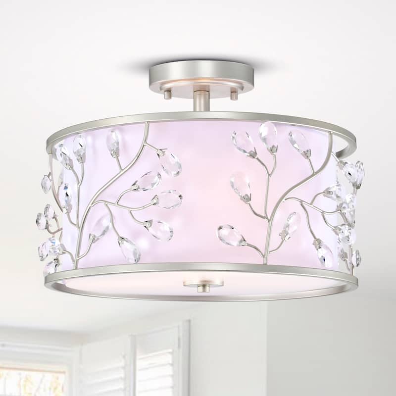 Lala Crystal Semi Flush Mount Ceiling Light Satin Silver Finish 3-Light - N/A