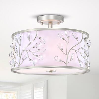Lala Crystal Semi Flush Mount Ceiling Light Satin Silver Finish 3-Light - N/A