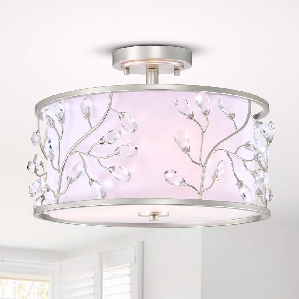 Lala Crystal Semi Flush Mount Ceiling Light Satin Silver Finish 3-Light