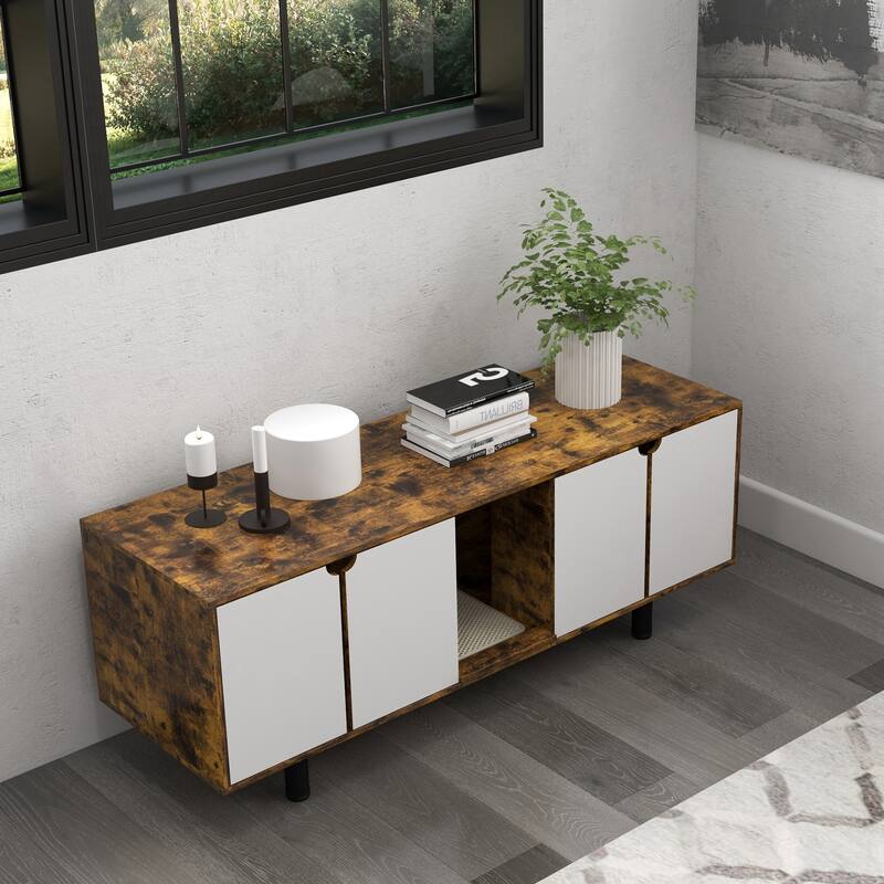 Litter Box Furniture TV Stand with 2 Cabinets