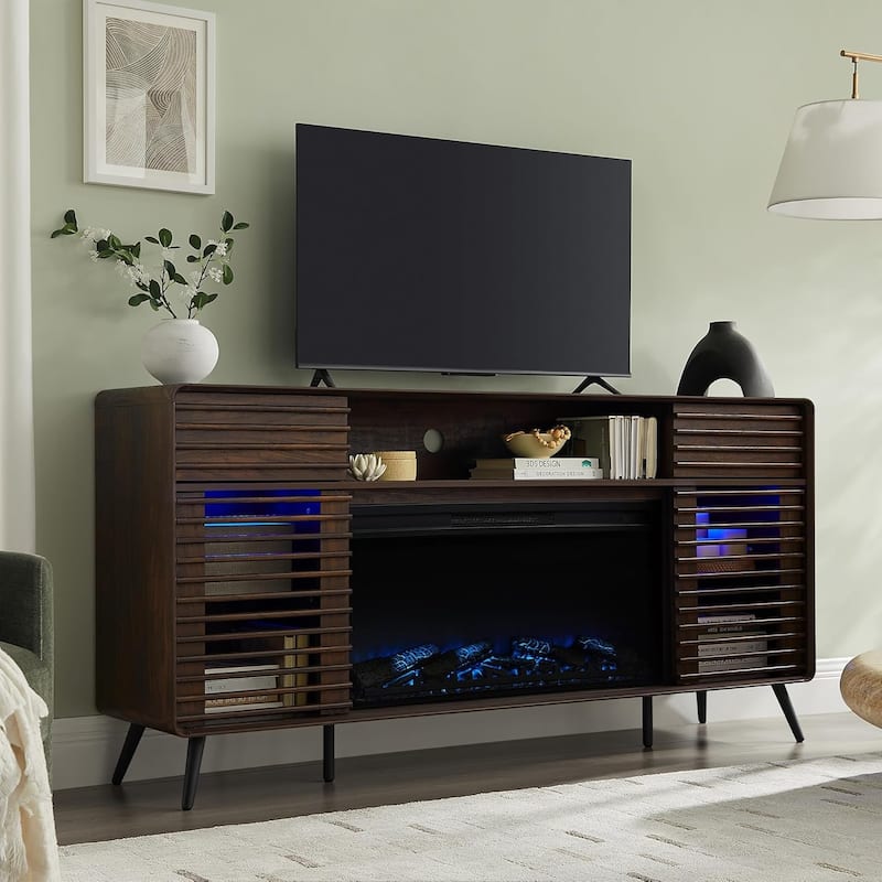 Mid Century Modern Fireplace TV Stand, Entertainment Center