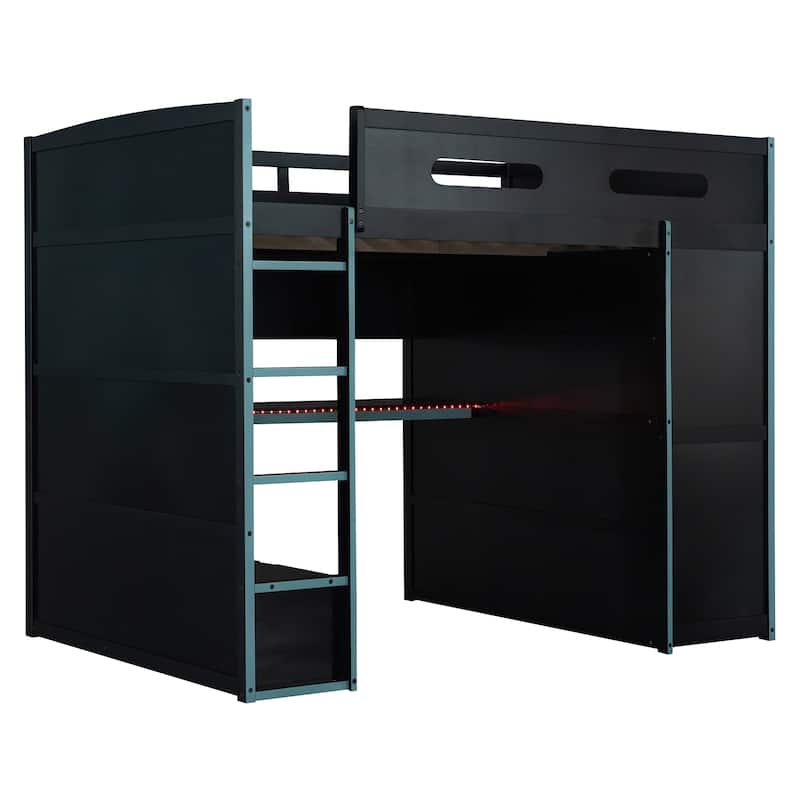 Full Size Wood Loft Bed with Desk & Wardrobe - Ample Storage and RGB Light