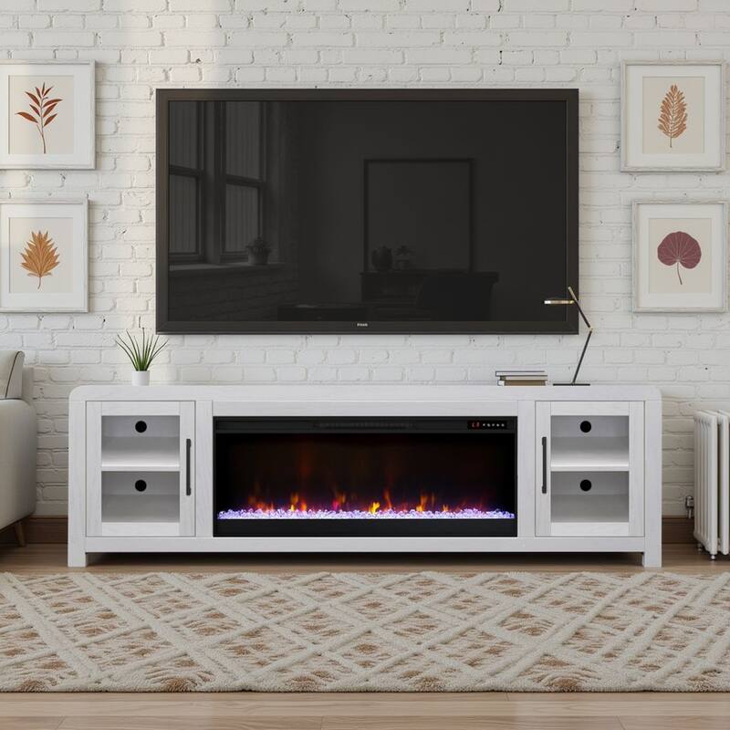 Bridgevine Home Haven 82 inch Fireplace TV Stand, for TVs up to 90 inches, Minimal Assembly - White