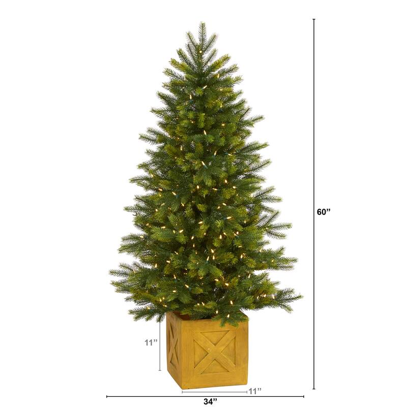 5' Manchester Fir Christmas Tree in Planter with 250 Clear LED - Green