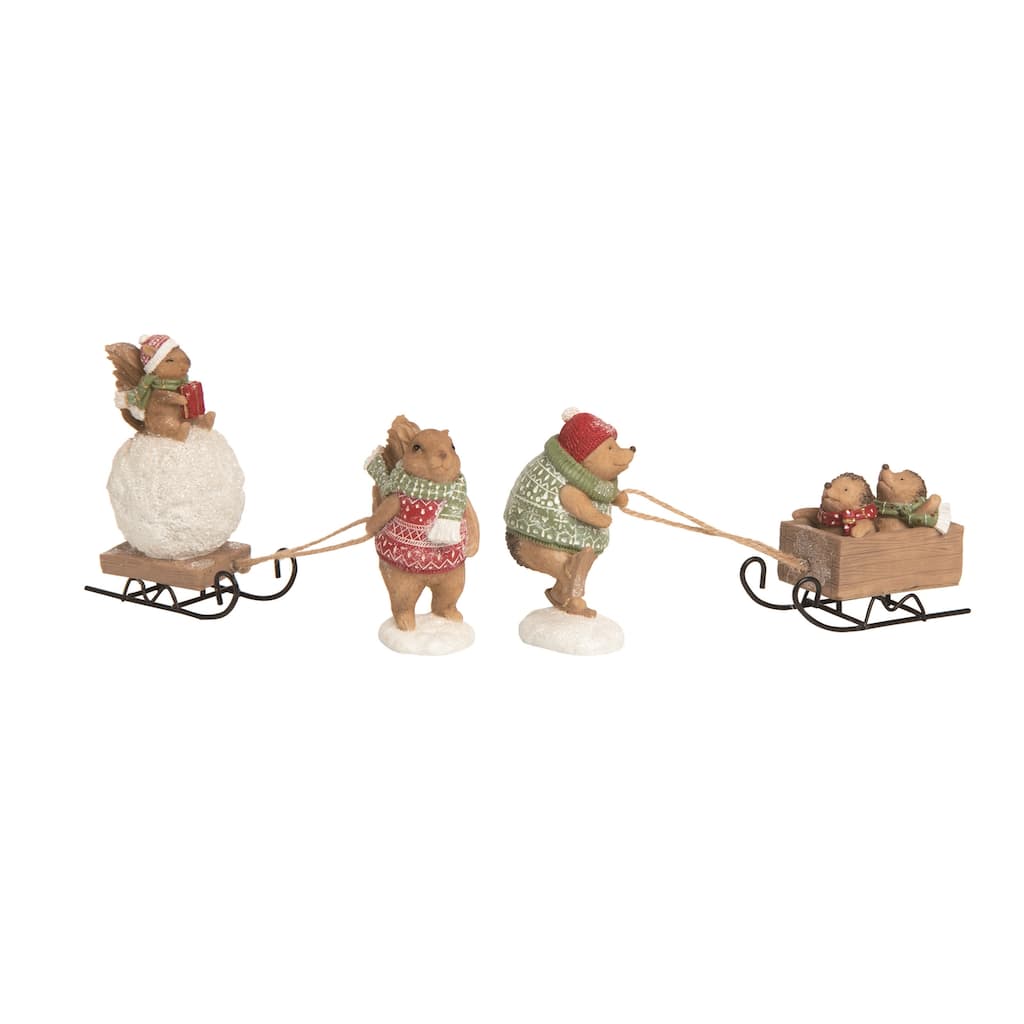Transpac Resin Fair Isle Critter Sledge Figurine Set of 2 Christmas Home Decorations