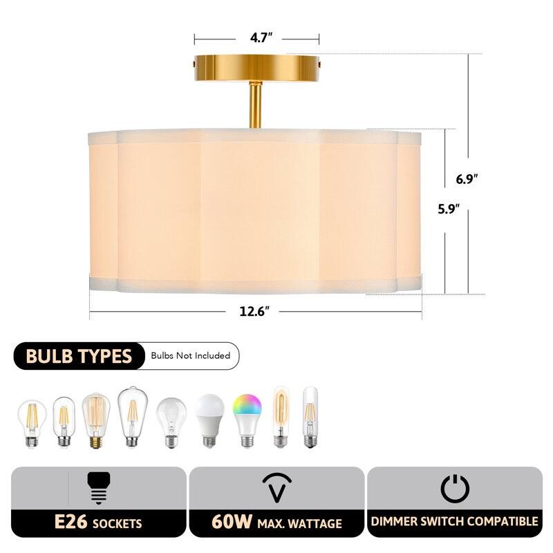 CO-Z 13 in 3-Light Semi Flush Mount Ceiling Light Fabric - 12.6"