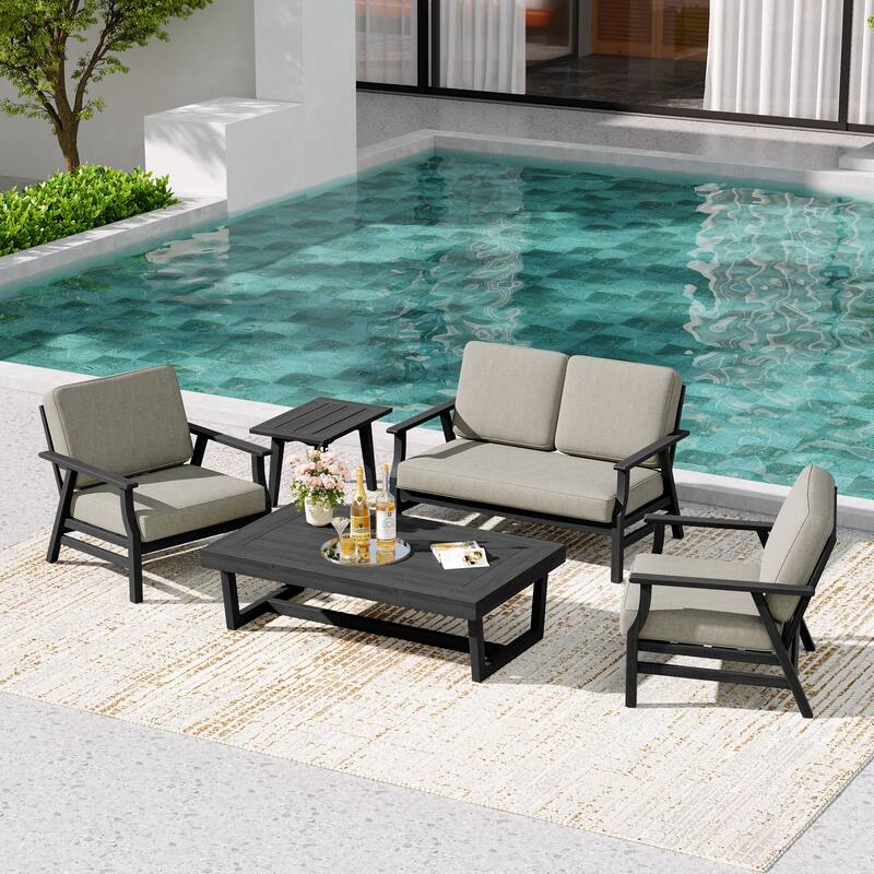 5-Piece Teak Outdoor Conversation Set with Tables.
