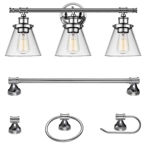 Globe Electric 51234 Parker 3 Light 24-5/8" Wide Bathroom Vanity Light - Towel Bar, Towel Ring, and Paper Holder Included