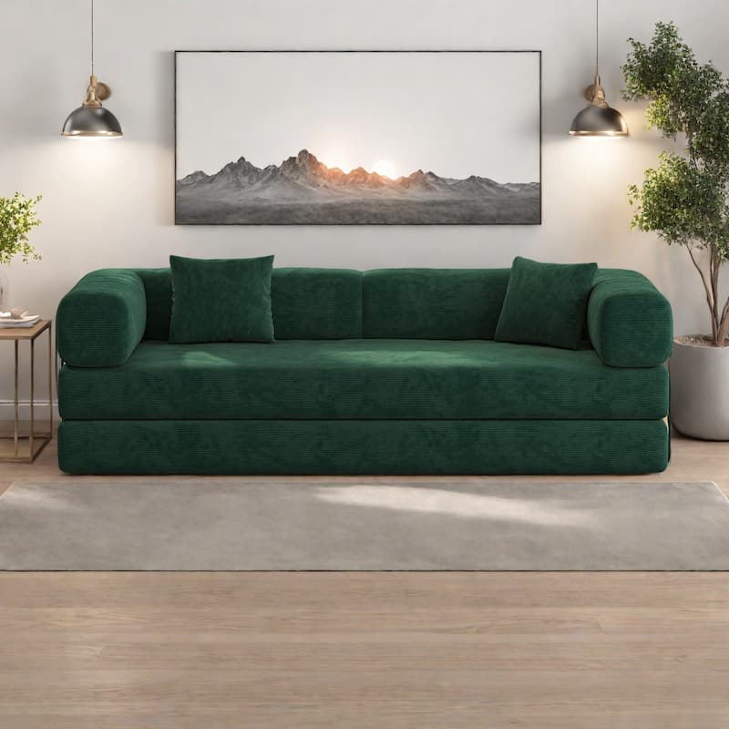 82.68" Foam 4-Seater Sleeper Sofa Convertible Pudding Block Sofa,for living room and bedroom - Green