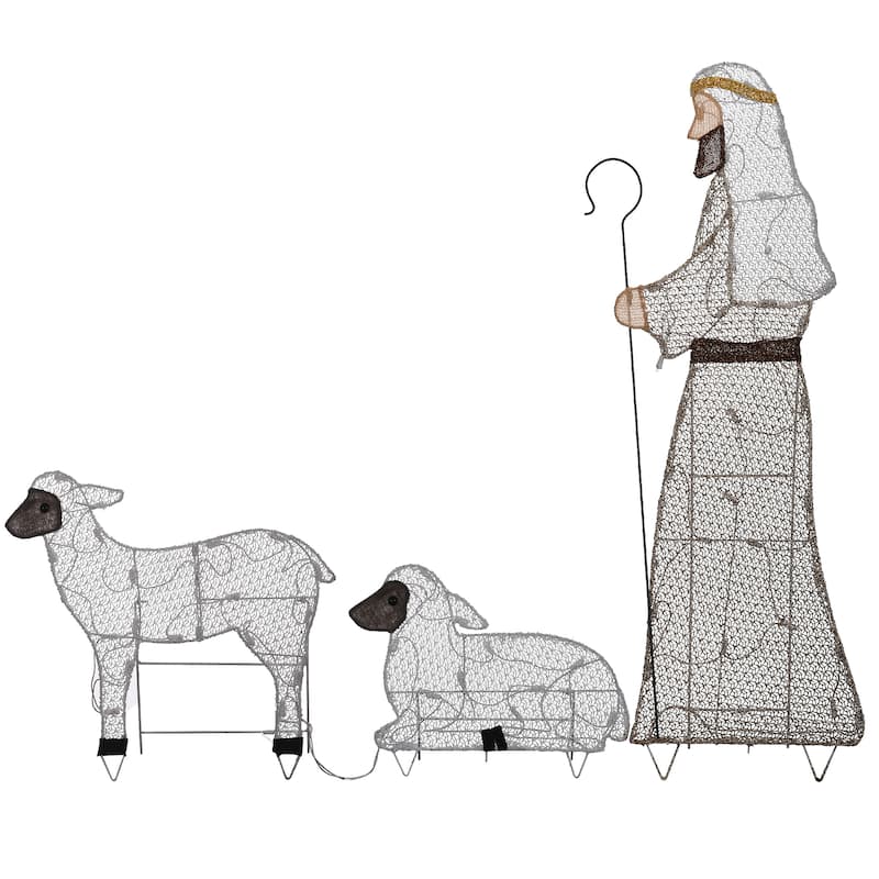 National Tree Company LED Shepherd with Sheep Decoration - Champagne - 41 in