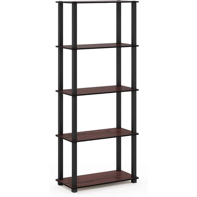 5 Tiers Wood Household Shelving Unit in Dark Cherry/Black (23.6 in. W x 57.4 in. H x 11.6 in. D) - 23.6