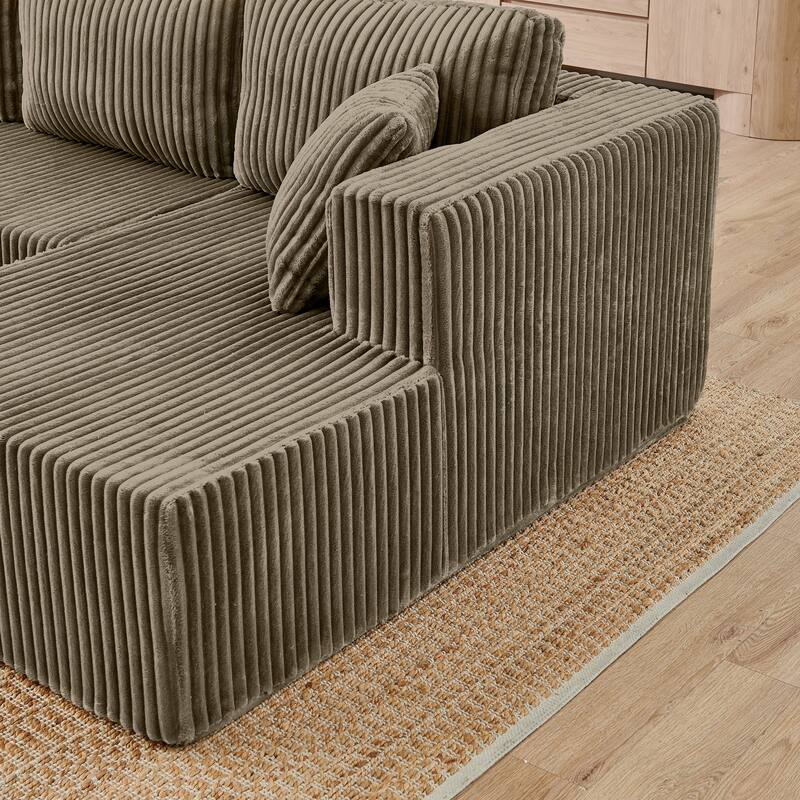 Roomfitters U-Shape Modular Sectional Sofa, Corduroy Sleeper Couch, Modern Compressed Sofa for Living Room