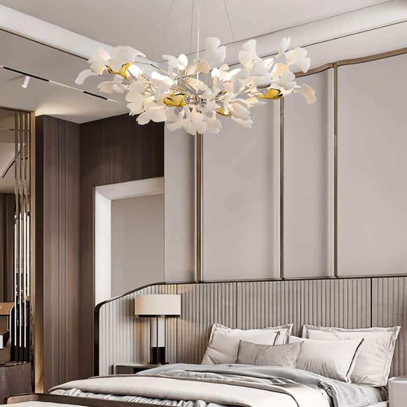 KAYLA Ceramic Ginkgo Leaf 8 -Light L40 Inch Chandelier