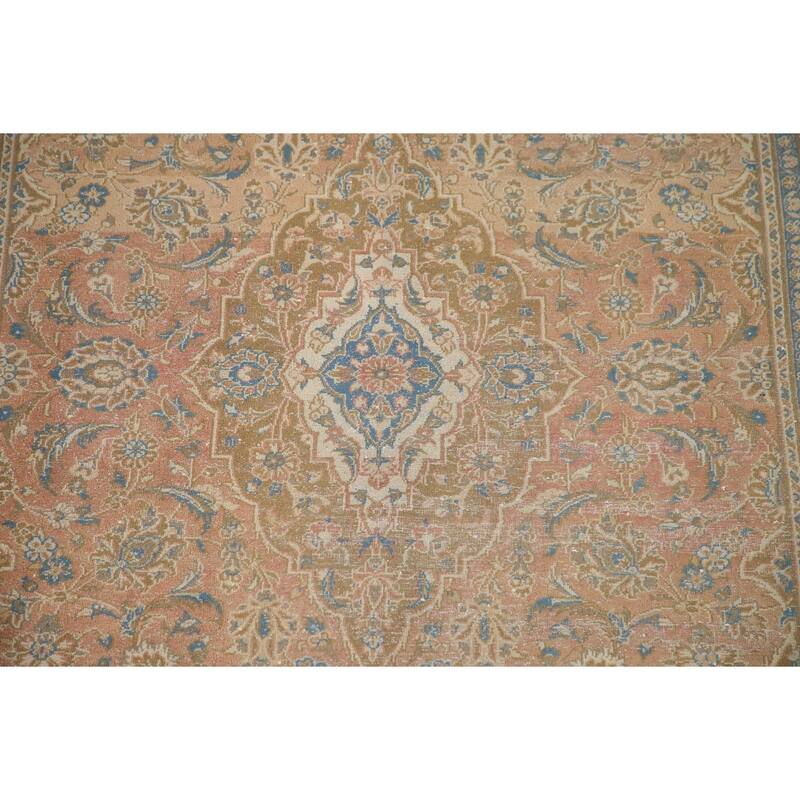 Hand Knotted Oriental 100% Wool Carpet Traditional Floral Oranges & Rust Kashan Area Rug - 9' 11'' X 6' 3''