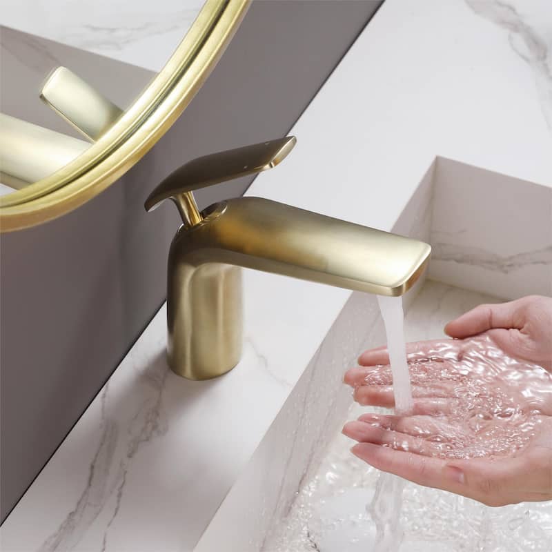 Luxury Gold Waterfall Bathroom Faucet Single Hole with Single Handle