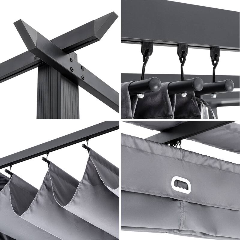 10 ft. x 13 ft. Aluminum Outdoor Pergola with Retractable Shade Canopy