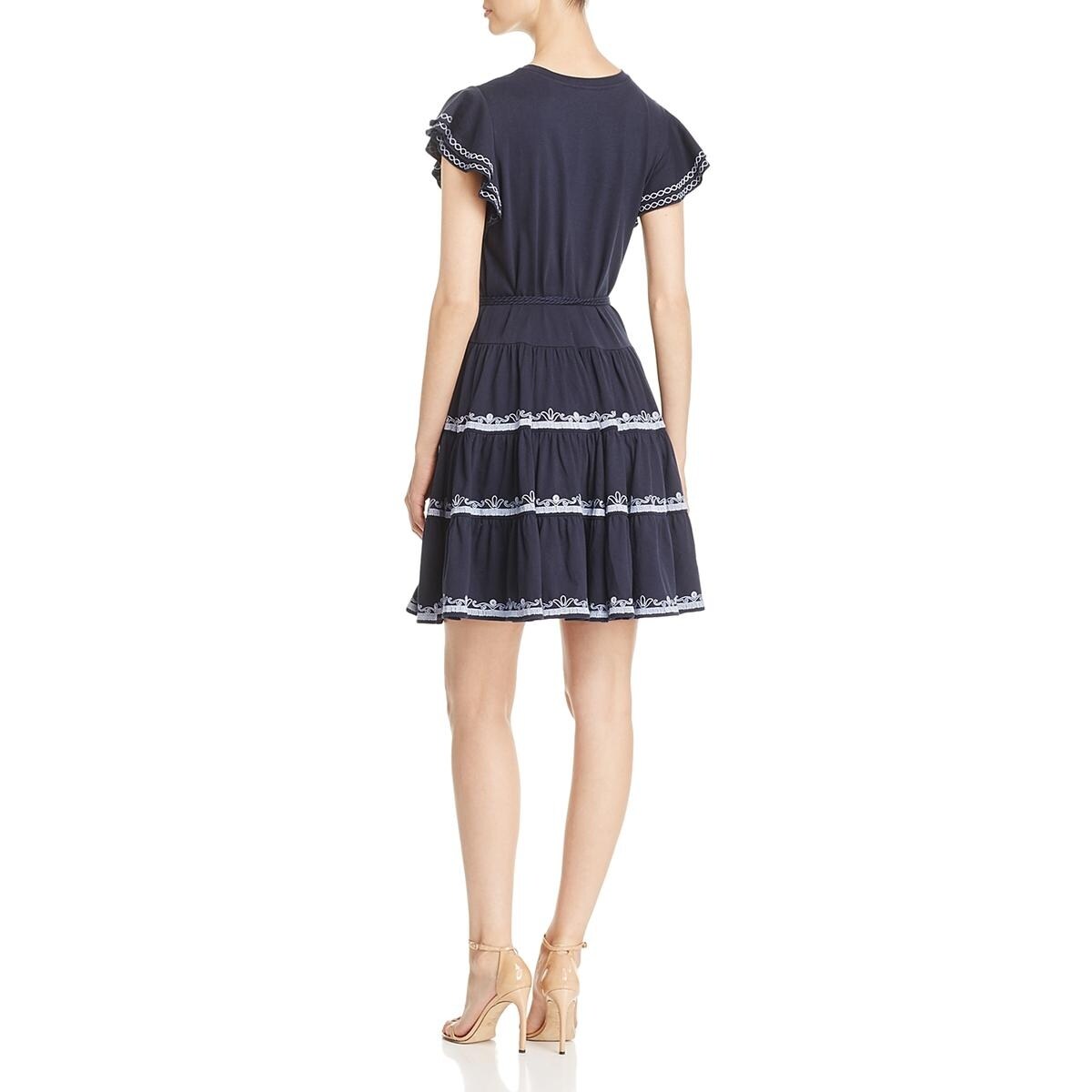 embroidered ruffle sleeve midi dress