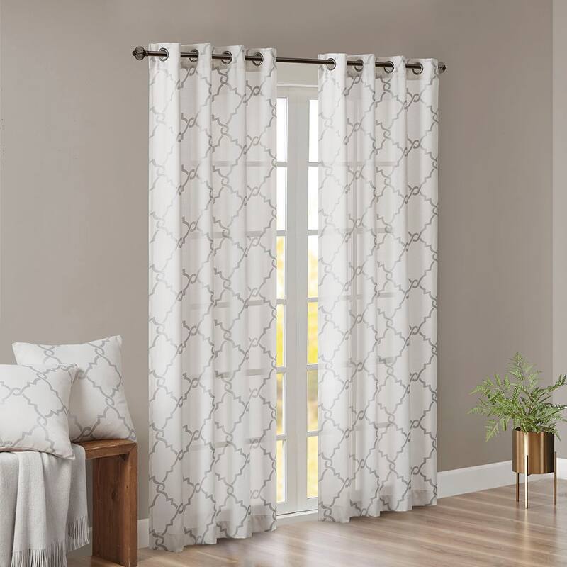 Fretwork Print Grommet Top Window Curtain Panel(Only 1 Pc Panel)