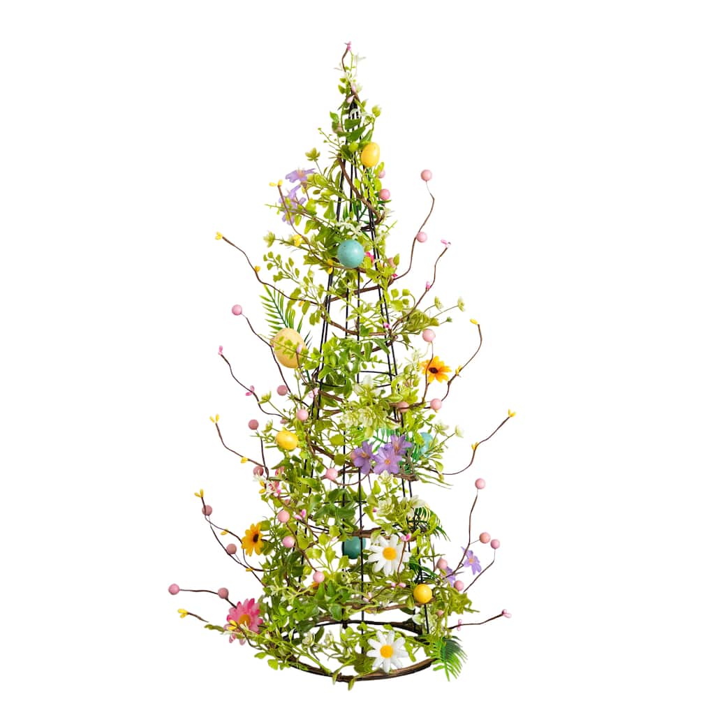 24-in Artificial Easter Cone Tree with Wild Flowers and Mini Eggs